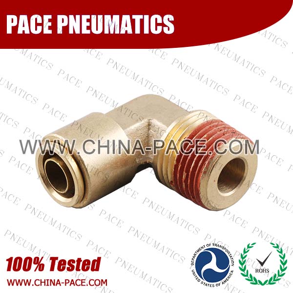 90 Degree Male Elbow DOT Push To Connect Air Brake Fittings, DOT Push In Air Brake Tube Fittings, DOT Approved Brass Push To Connect Fittings, DOT Fittings, DOT Air Line Fittings, Air Brake Parts